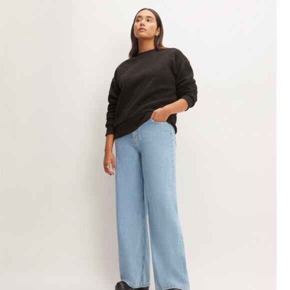 Everlane The ReNew Fleece Oversized Crew Black Small NWT Teddy Sweatshirt - Picture 16 of 16